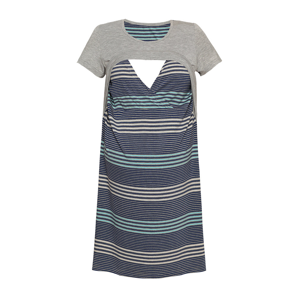 DooDooMooky Maternity & Nursing Sleeveless Dress Violet with Stripe