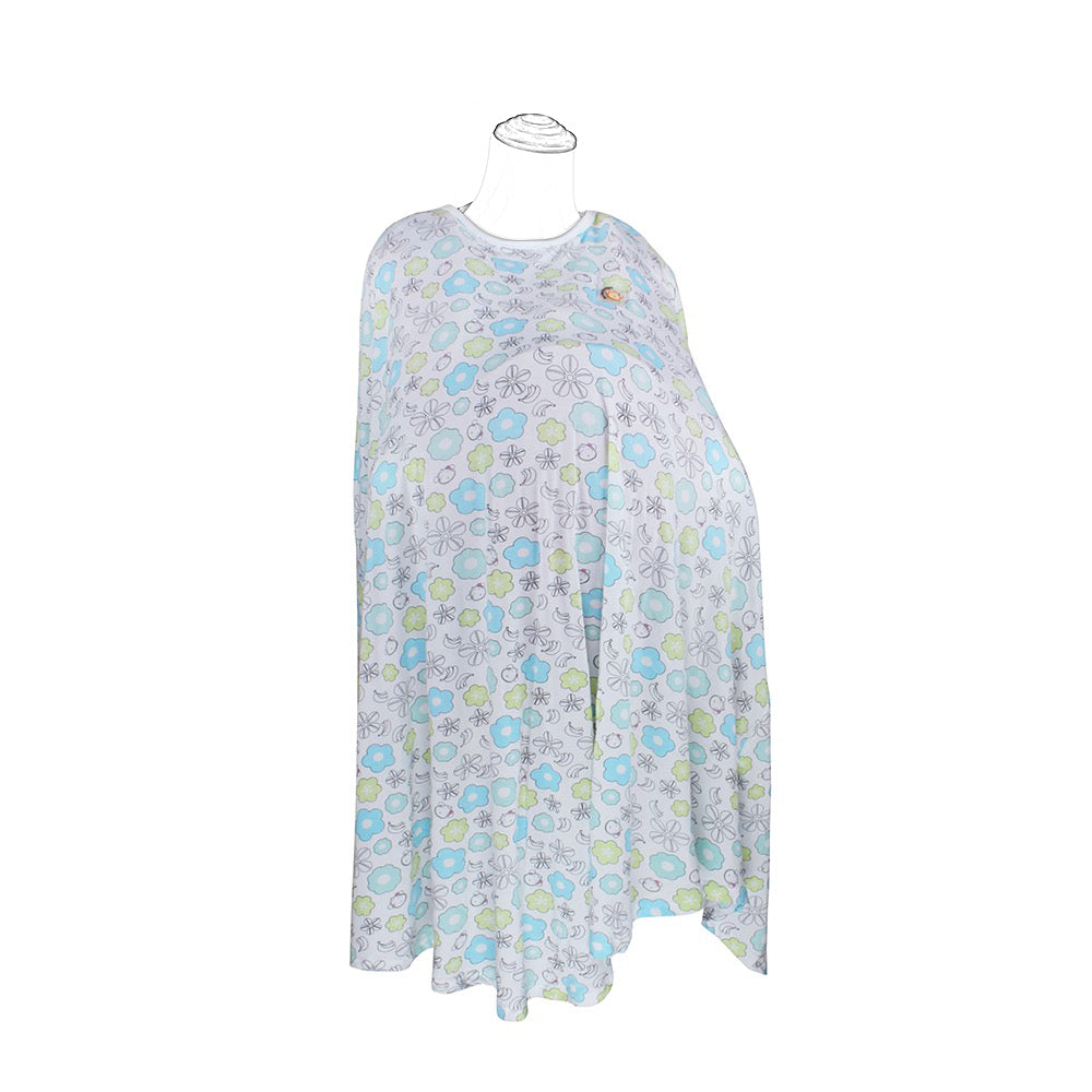 DooDooMooky Bamboo Nursing Cover-Poncho Type-White Mooky Flower Banana