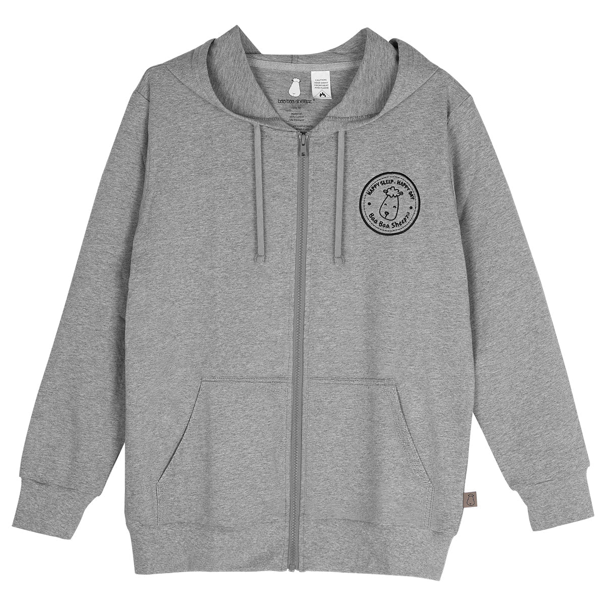 Unisex Long Sleeve Zip Hoodie Happy Sleep Grey