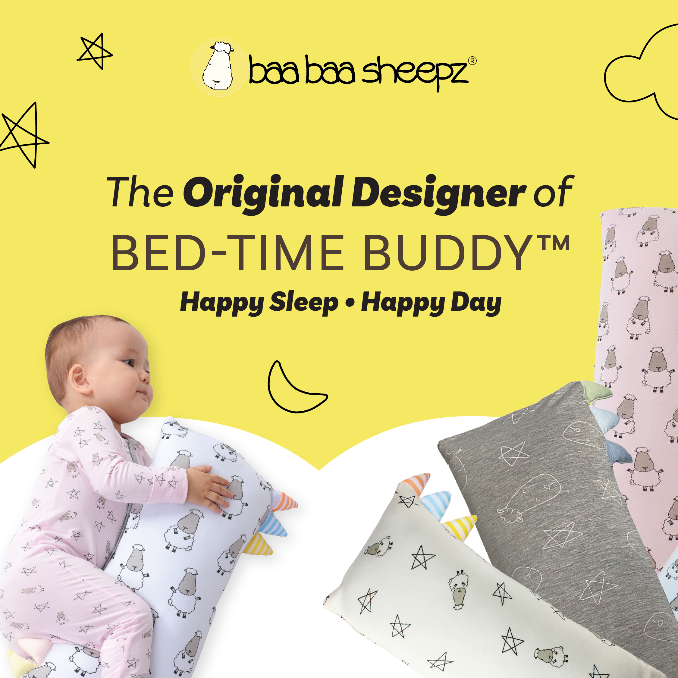 Bed-Time Buddy™ Sweet Dreams Baa Baa Grey with Color tag - 2XL (size 40x120cm)