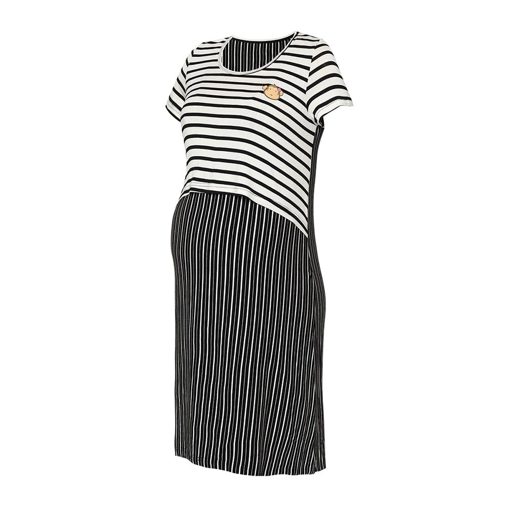 DooDooMooky Maternity & Nursing Sleeveless Dress Violet with Stripe