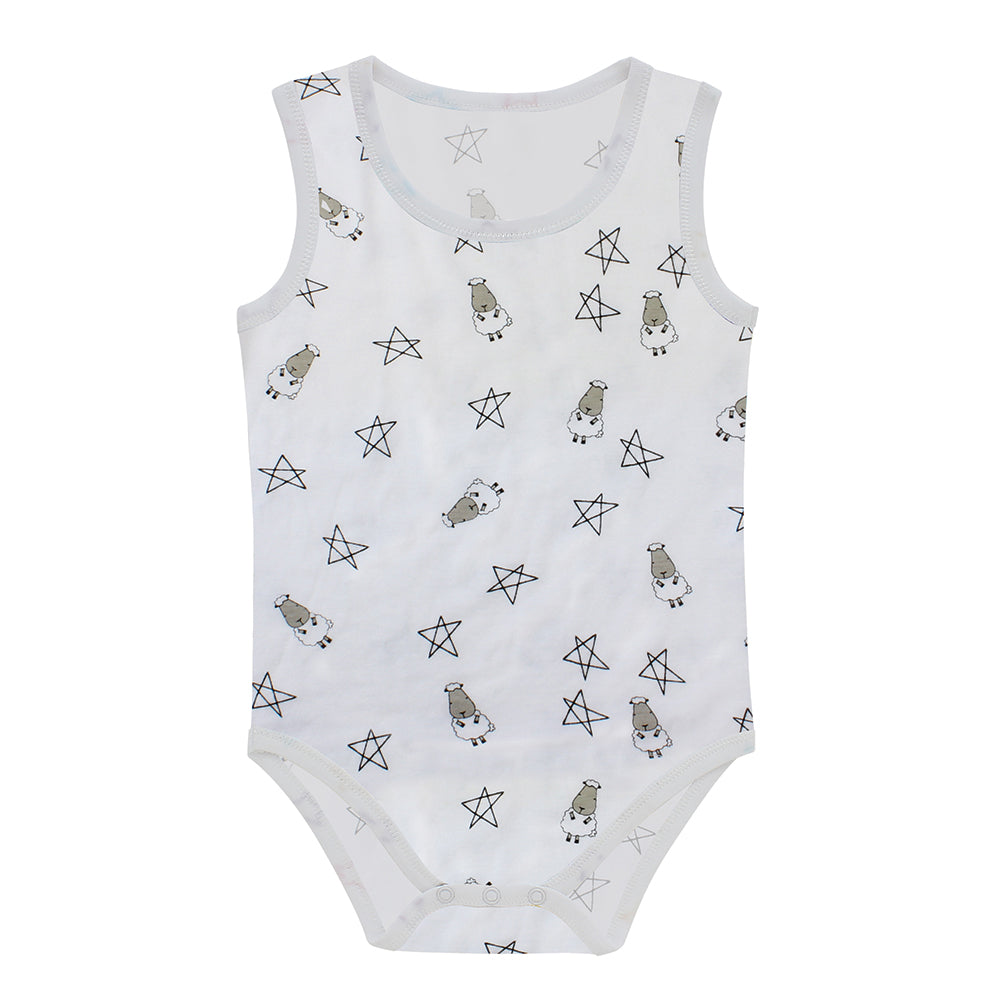 Sleeveless Onesie Smiley Baa Baa White