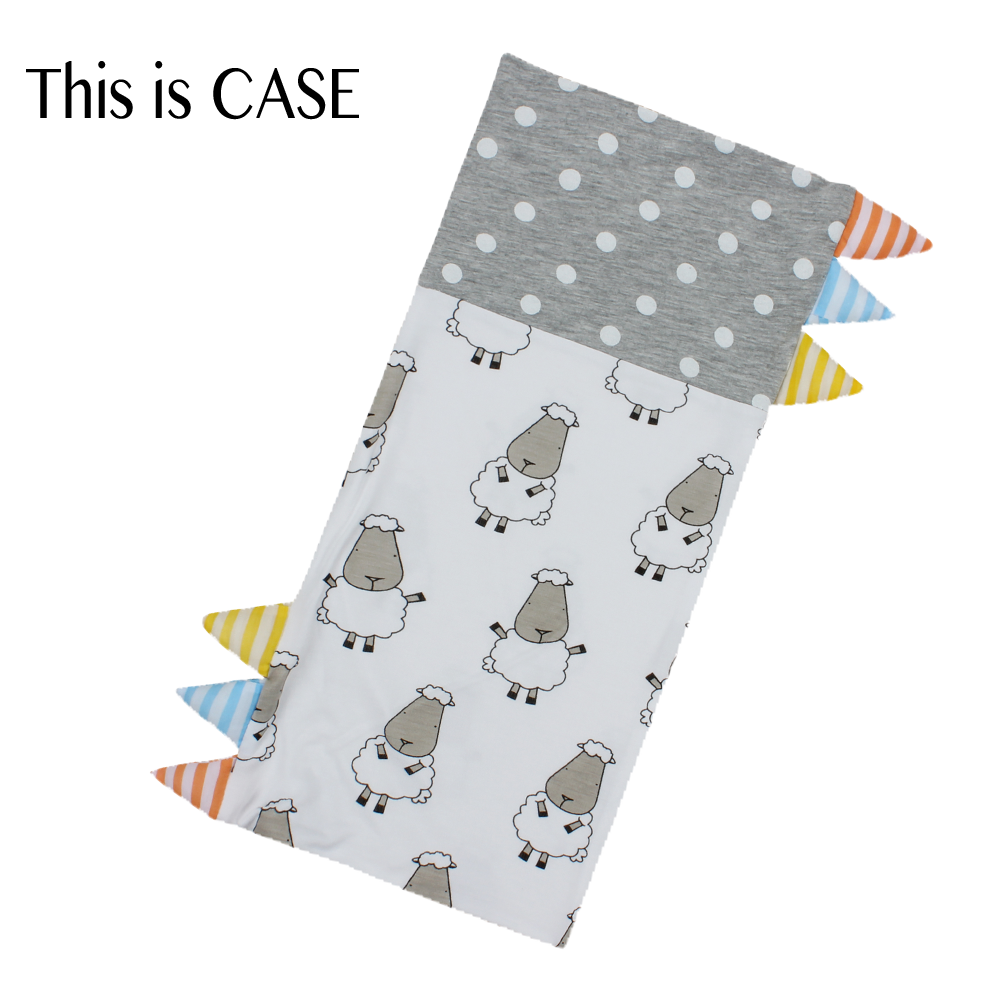 Bed-Time Buddy™ Case Big Sheepz White + Polka Dot Grey with Stripe tag - Medium